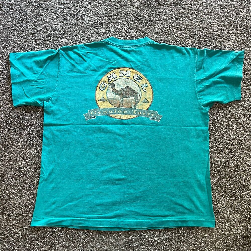 Camel Cigarette Pocket T-Shirt Mens XL Teal 2-Sided 1995 Single Stitch Vtg USA